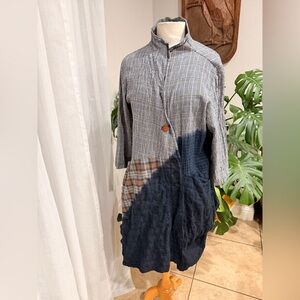 Cynthia Ashby Small Patchwork Linen Jacket Tunic Asymmetrical Art Wear